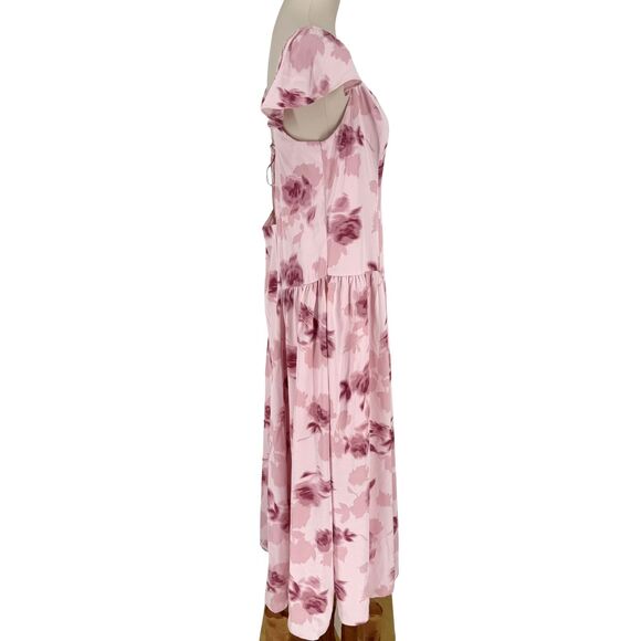 Abercrombie Fitch Pink Floral Maxi Dress XL Open Back Flutter Sleeve Slit Zipper - Picture 8 of 13
